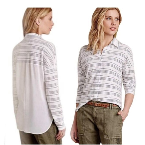 ANTHROPOLOGIE Sheer Back Buttondown by Tina + Jo - Picture 1 of 8